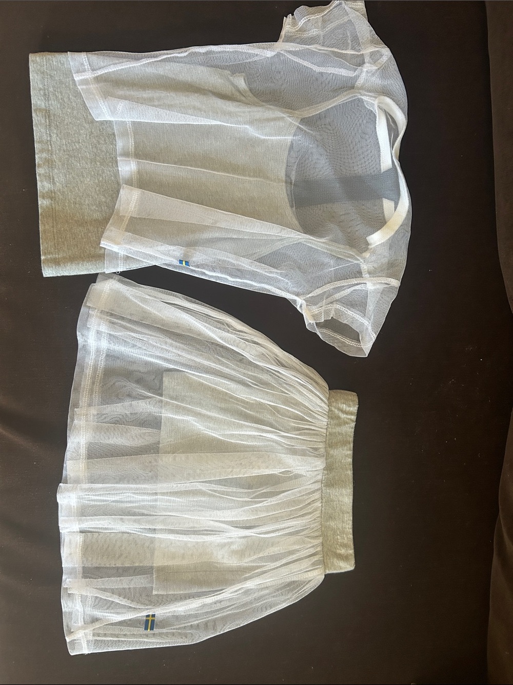 Balmain Girls White Mesh Top and Skirt Set with Gray Trim